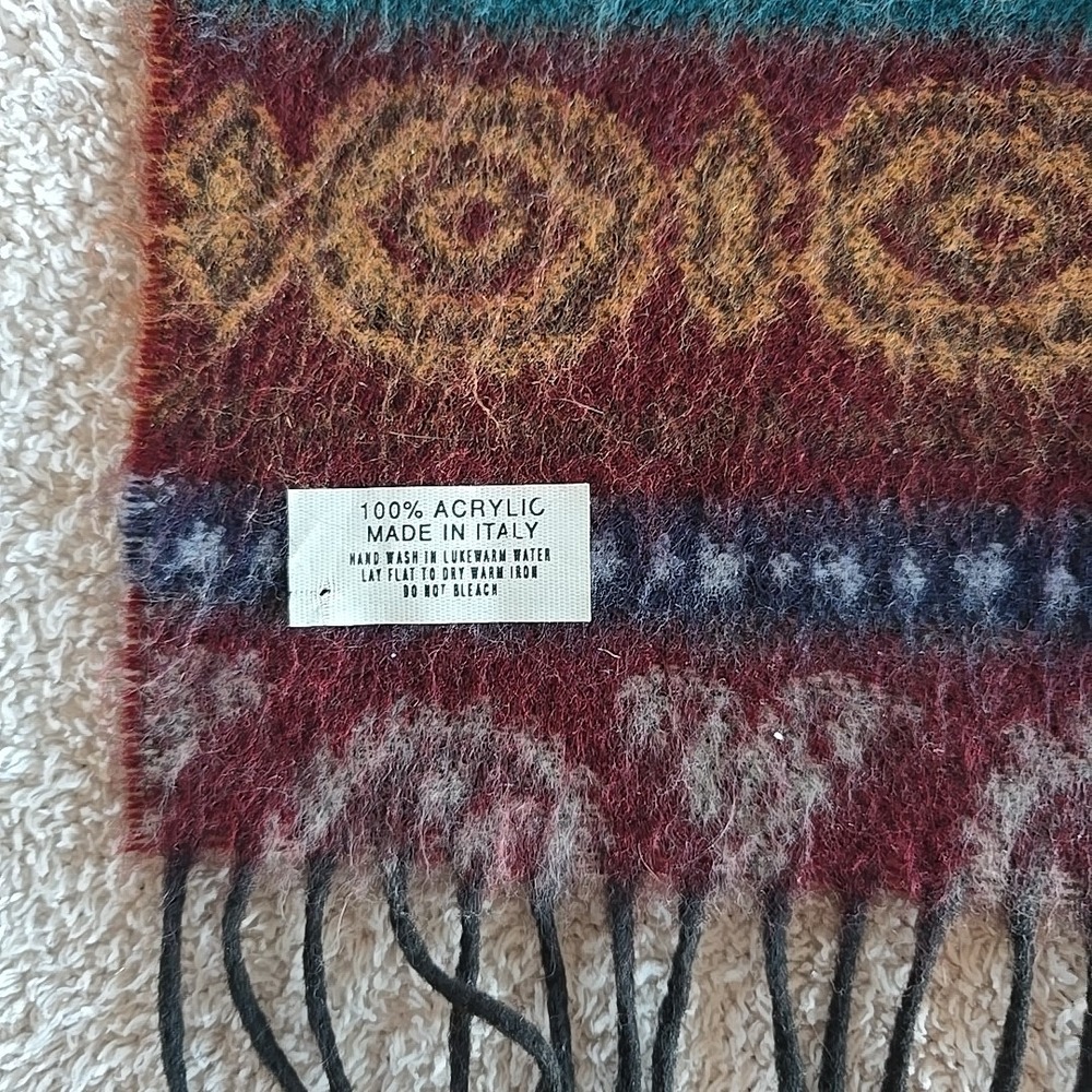 Made In Italy Paisley Scarf/shawl Fringe Trim Multicolor‎ Boho Wrap - Picture 5 of 7